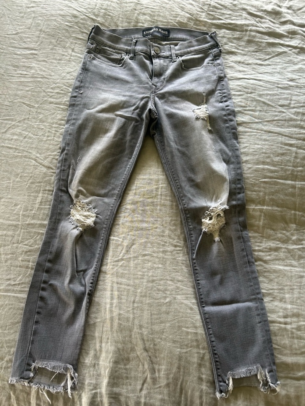 Express Gray Ripped Skinny Jeans